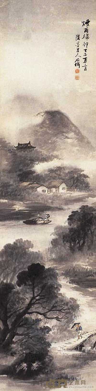 吴石僊 山水 立轴 130×32cm